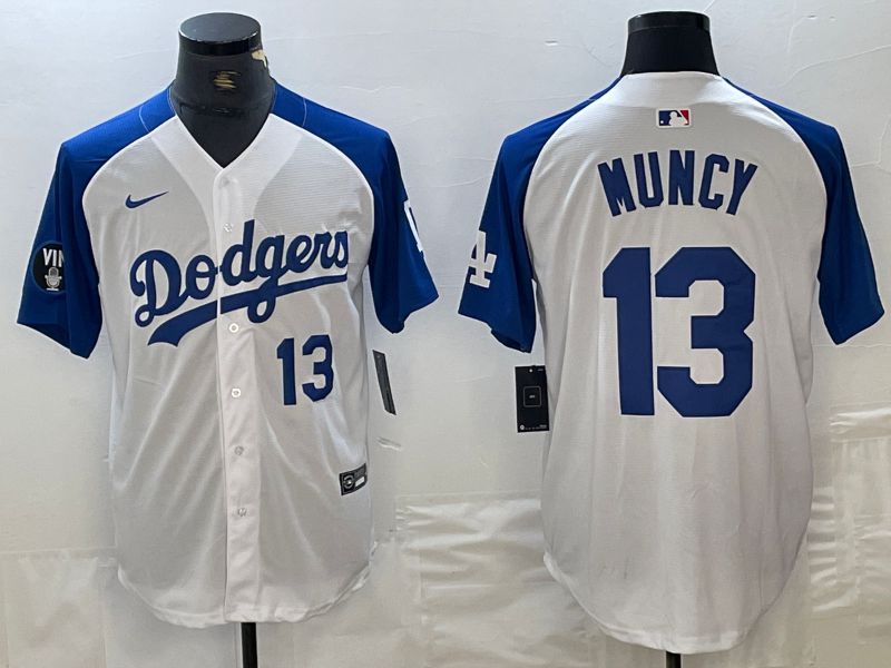 Men Los Angeles Dodgers 13 Muncy White blue Fashion Nike Game MLB Jersey style 4